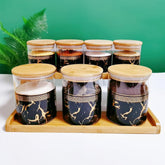 Homestic Borosilicate Glass Containers with Bamboo Lid and Stand|Kitchen Organizer Items and Storage|Multipurpose Airtight Containers|7 Pieces Kitchen Containers Set (4 X 350ml, 3 X 850ml)